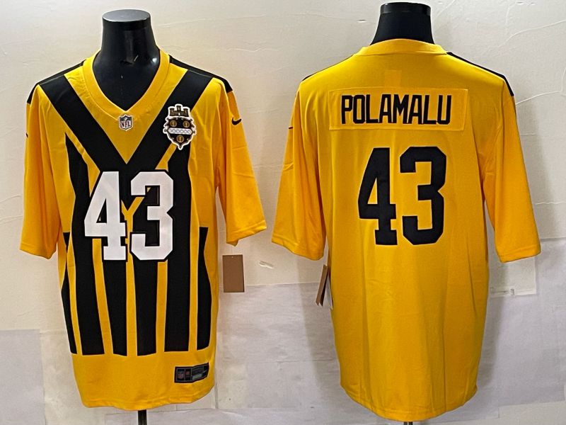 Men 2025 Nike Pittsburgh Steelers #43 Polamalu yellow Retro Limited NFL Jersey style 02